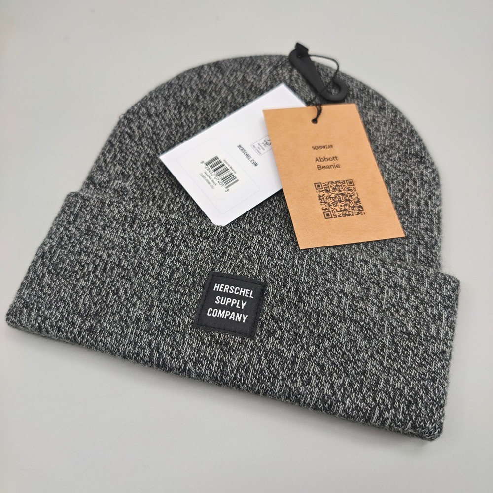 Herschel Supply Co Abbott Beanie Heather Black Grey Knit Cuffed Skull Cap NWT